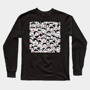 Wonky Faces With Red Lips All Over Print Long Sleeve T-Shirt